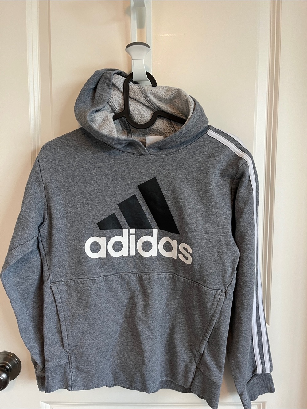 adidas Kids Gray Hooded Sweatshirt with Three Stripes